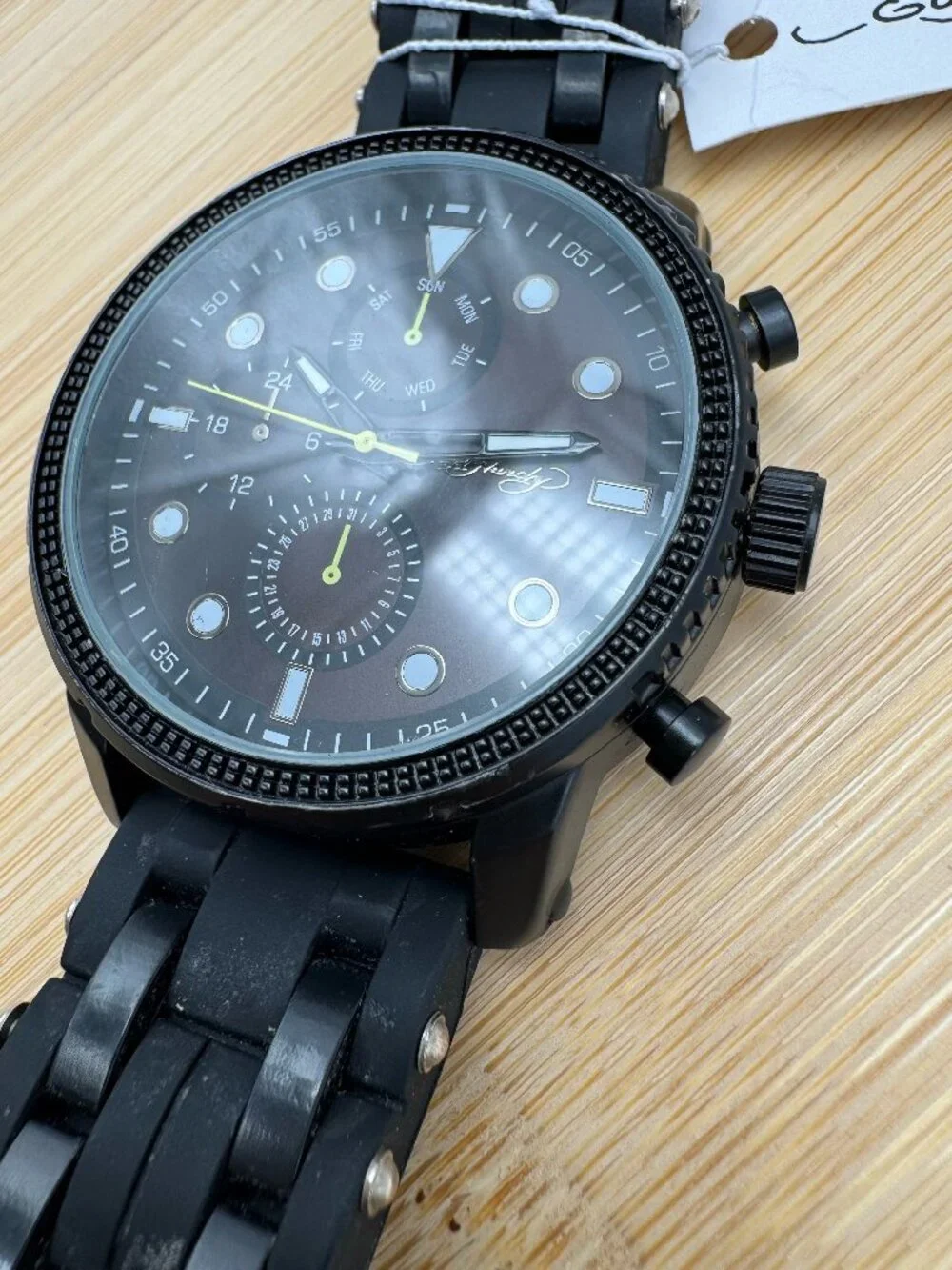 ED HARDY Men's Matte Black Watch with Round Face and Black Silicone Strap 50444